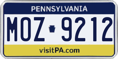 PA license plate MOZ9212