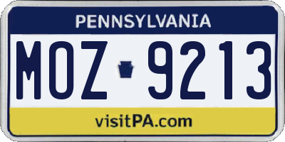 PA license plate MOZ9213