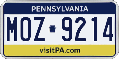 PA license plate MOZ9214