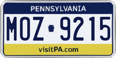 PA license plate MOZ9215