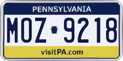 PA license plate MOZ9218