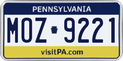 PA license plate MOZ9221