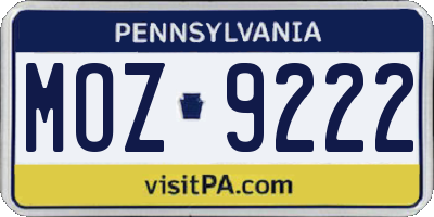 PA license plate MOZ9222