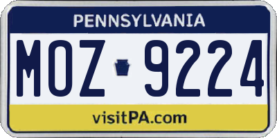PA license plate MOZ9224