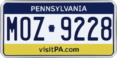PA license plate MOZ9228