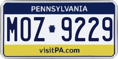 PA license plate MOZ9229