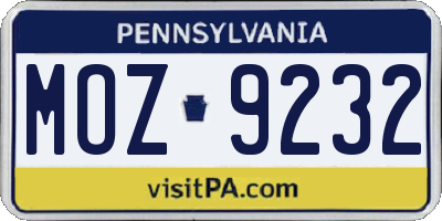 PA license plate MOZ9232