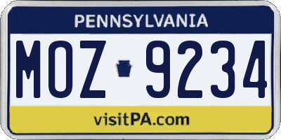 PA license plate MOZ9234
