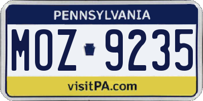 PA license plate MOZ9235