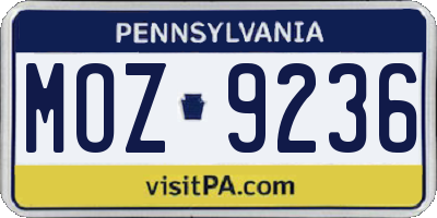 PA license plate MOZ9236