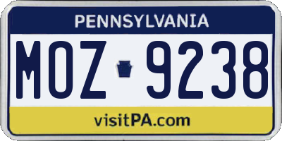 PA license plate MOZ9238