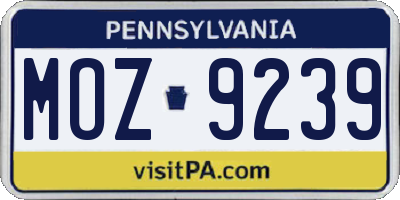 PA license plate MOZ9239