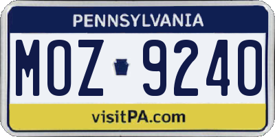 PA license plate MOZ9240