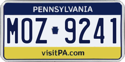 PA license plate MOZ9241