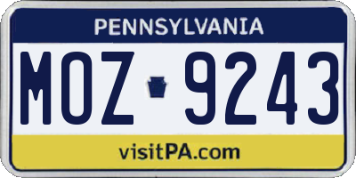PA license plate MOZ9243