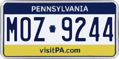 PA license plate MOZ9244