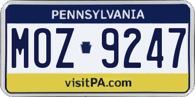 PA license plate MOZ9247