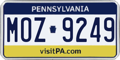 PA license plate MOZ9249