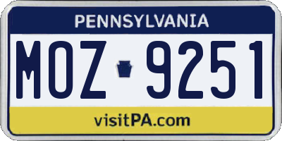 PA license plate MOZ9251