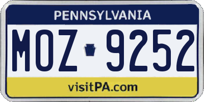 PA license plate MOZ9252