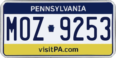PA license plate MOZ9253