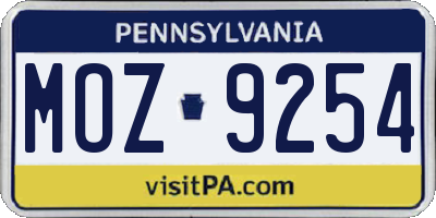 PA license plate MOZ9254