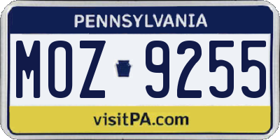 PA license plate MOZ9255