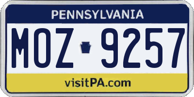 PA license plate MOZ9257