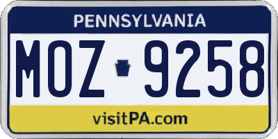 PA license plate MOZ9258