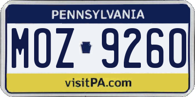 PA license plate MOZ9260