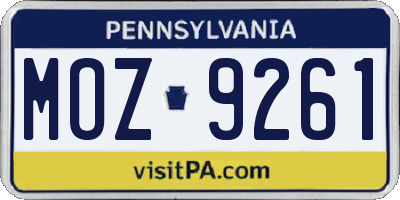 PA license plate MOZ9261
