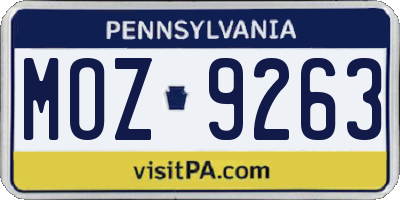 PA license plate MOZ9263