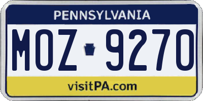 PA license plate MOZ9270