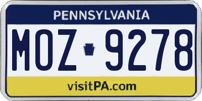 PA license plate MOZ9278