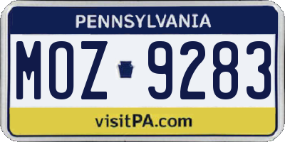 PA license plate MOZ9283