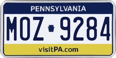 PA license plate MOZ9284