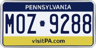 PA license plate MOZ9288
