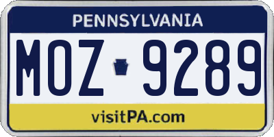PA license plate MOZ9289