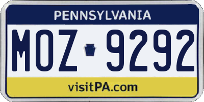 PA license plate MOZ9292