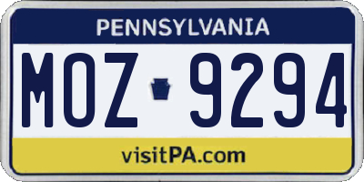 PA license plate MOZ9294