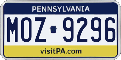 PA license plate MOZ9296