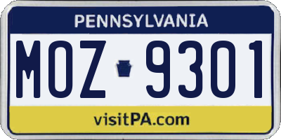 PA license plate MOZ9301