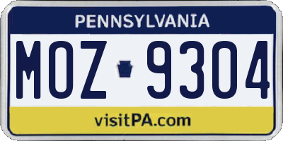 PA license plate MOZ9304