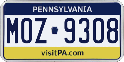 PA license plate MOZ9308