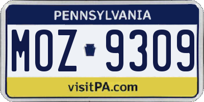 PA license plate MOZ9309