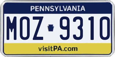PA license plate MOZ9310