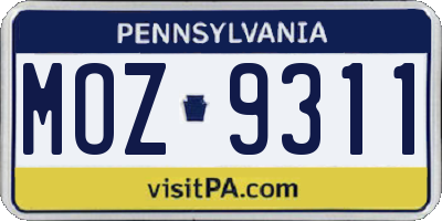 PA license plate MOZ9311