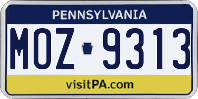 PA license plate MOZ9313