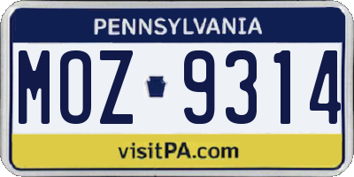 PA license plate MOZ9314