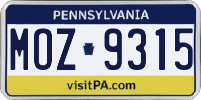 PA license plate MOZ9315